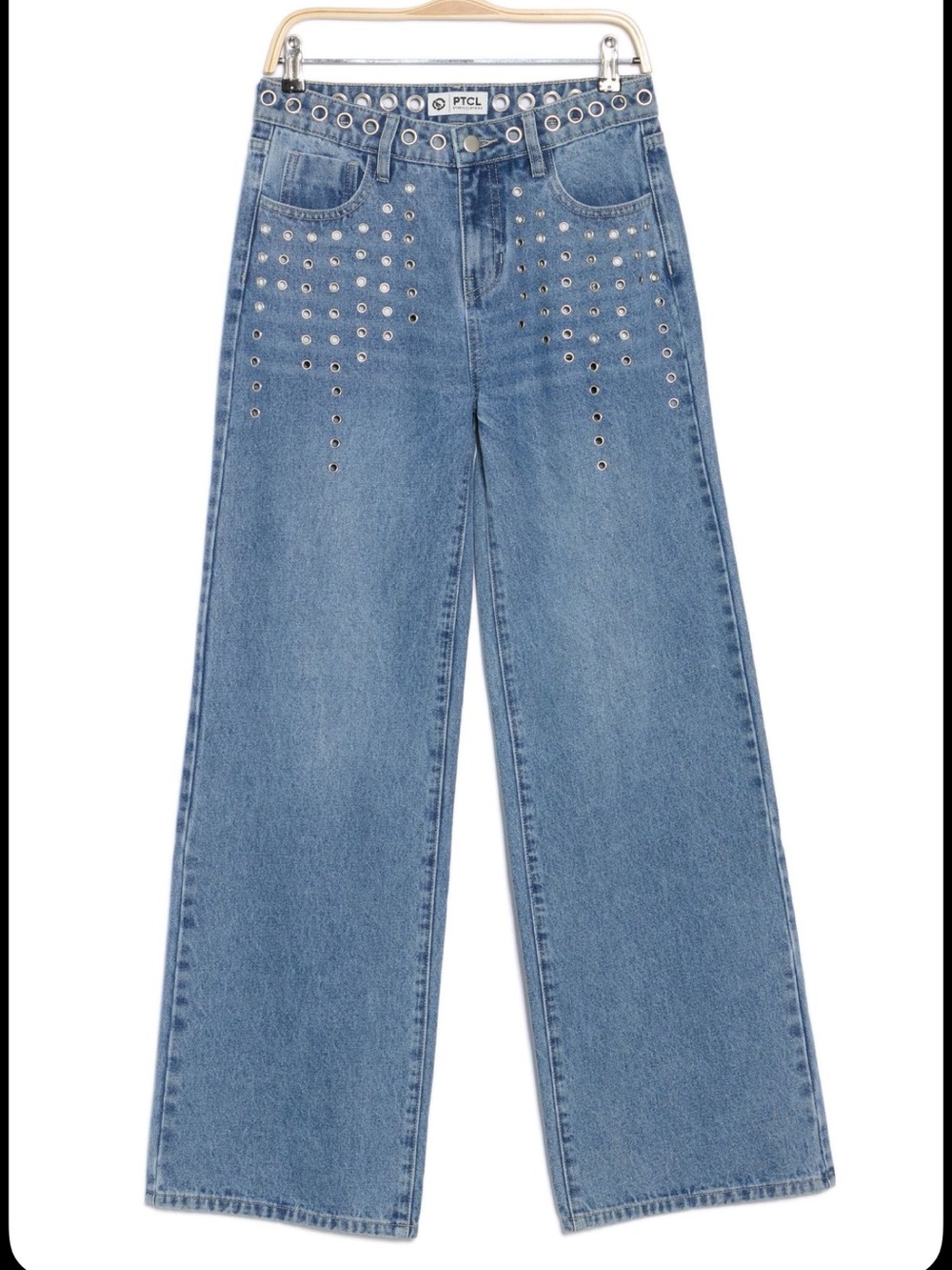 PTCL Grommet Eyelet Wide-Leg Jeans in Light Blue
